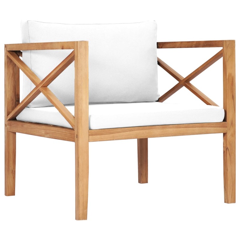 vidaXL Silla de jardín de madera maciza teca con cojines color crema vidaXL Silla de jardín de madera maciza teca con cojines color crema