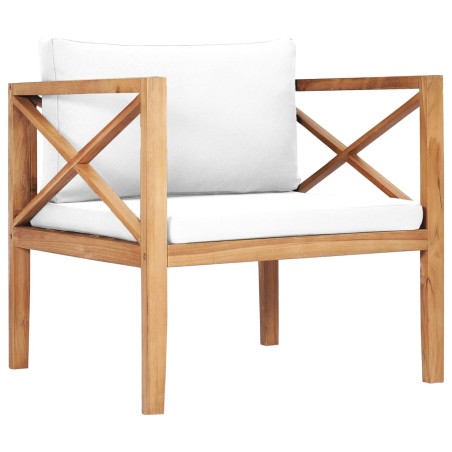 vidaXL Silla de jardín de madera maciza teca con cojines color crema 