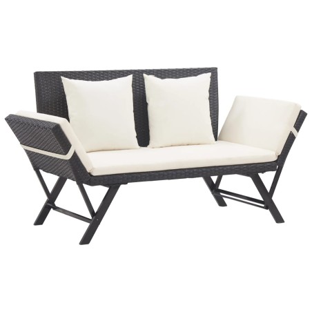 vidaXL Banco de jardín con cojines ratán sintético negro 176 cm