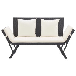 vidaXL Banco de jardín con cojines ratán sintético negro 176 cm