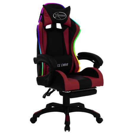 vidaXL Silla gaming luces LED RGB cuero sintético color vino y negro