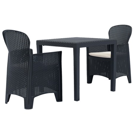 vidaXL Mesa y sillas de jardín 3 piezas plástico gris aspecto ratán