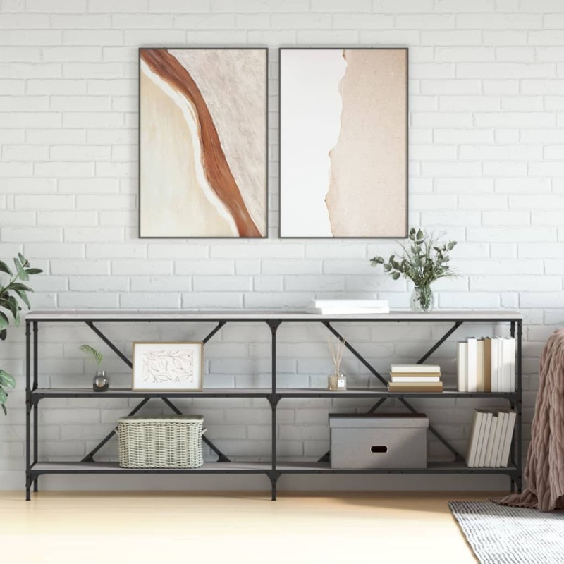 vidaXL Mesa consola hierro y madera ingeniería gris Sonoma 200x30x75cm vidaXL Mesa consola hierro y madera ingeniería gris Sonoma 200x30x75cm