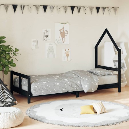 vidaXL Estructura de cama para niños madera de pino negro 80x200 cm