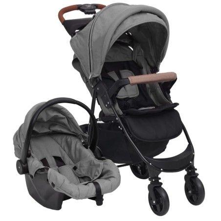 vidaXL Carrito de bebés 3 en 1 de acero gris claro