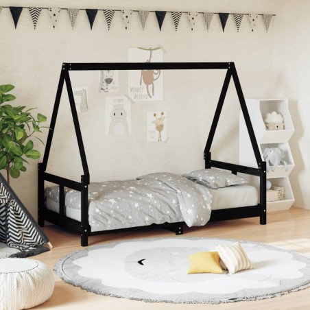 vidaXL Estructura de cama para niños madera de pino negro 80x160 cm