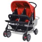vidaXL Cochecito gemelar de acero rojo y negro vidaXL Cochecito gemelar de acero rojo y negro