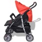 vidaXL Cochecito gemelar de acero rojo y negro vidaXL Cochecito gemelar de acero rojo y negro