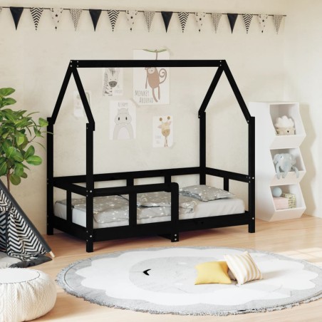 vidaXL Estructura de cama para niños madera de pino negro 70x140 cm