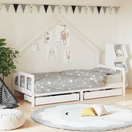 vidaXL Estructura cama niños con cajones madera pino blanco 90x200 cm