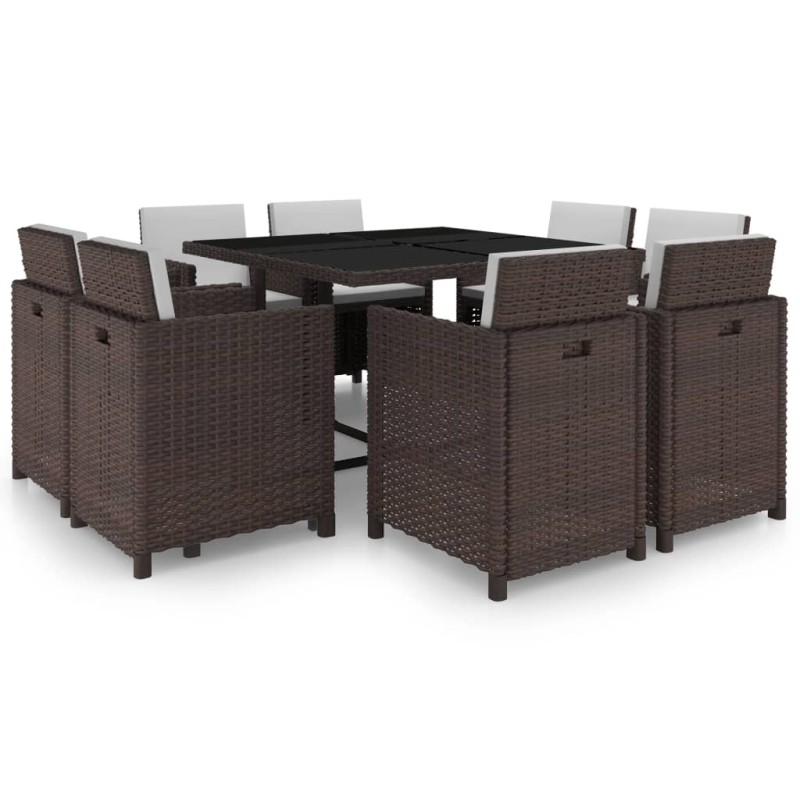 vidaXL Set comedor de jardín y cojines 9 piezas ratán sintético marrón