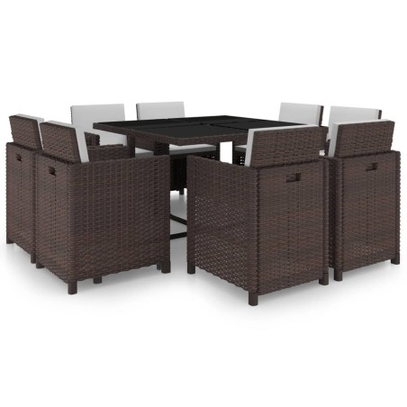 vidaXL Set comedor de jardín y cojines 9 piezas ratán sintético marrón