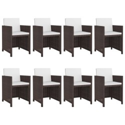 vidaXL Set comedor de jardín y cojines 9 piezas ratán sintético marrón