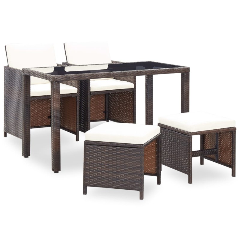 vidaXL Set comedor de jardín 5 piezas y cojines ratán sintético marrón vidaXL Set comedor de jardín 5 piezas y cojines ratán sintético marrón