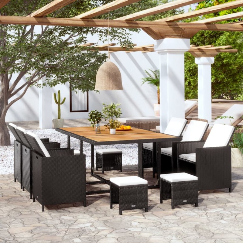 vidaXL Set comedor de jardín 11 pzas ratán sintético y madera negro vidaXL Set comedor de jardín 11 pzas ratán sintético y madera negro