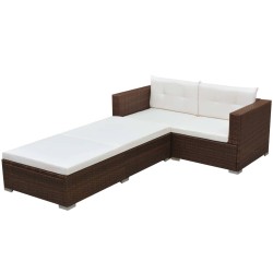 vidaXL Set muebles de jardín 3 piezas y cojines ratán sintético marrón