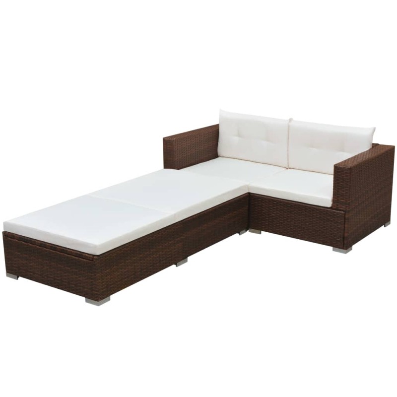 vidaXL Set muebles de jardín 3 piezas y cojines ratán sintético marrón vidaXL Set muebles de jardín 3 piezas y cojines ratán sintético marrón