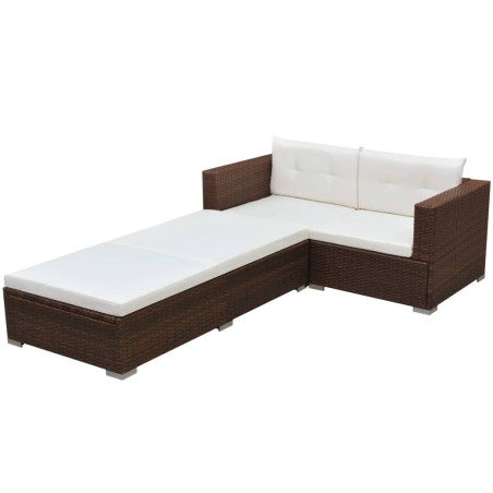 vidaXL Set muebles de jardín 3 piezas y cojines ratán sintético marrón