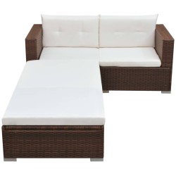 vidaXL Set muebles de jardín 3 piezas y cojines ratán sintético marrón