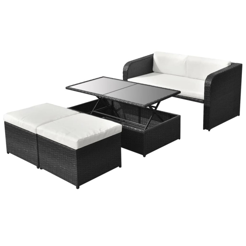 vidaXL Set de muebles de jardín 4 pzas y cojines ratán sintético negro vidaXL Set de muebles de jardín 4 pzas y cojines ratán sintético negro