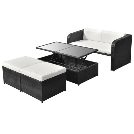 vidaXL Set de muebles de jardín 4 pzas y cojines ratán sintético negro