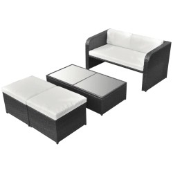 vidaXL Set de muebles de jardín 4 pzas y cojines ratán sintético negro