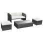 vidaXL Set de muebles de jardín 4 pzas y cojines ratán sintético negro vidaXL Set de muebles de jardín 4 pzas y cojines ratán sintético negro