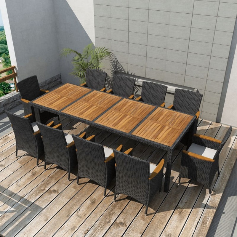 vidaXL Set comedor de jardín 11 piezas y cojines ratán sintético negro vidaXL Set comedor de jardín 11 piezas y cojines ratán sintético negro