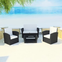 vidaXL Set de muebles de jardín 4 pzas y cojines ratán sintético negro