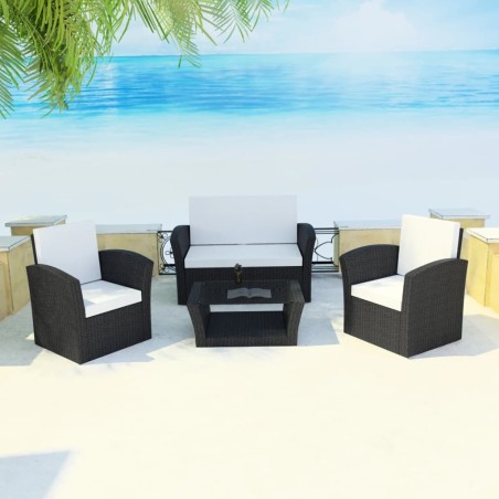 vidaXL Set de muebles de jardín 4 pzas y cojines ratán sintético negro
