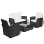 vidaXL Set de muebles de jardín 4 pzas y cojines ratán sintético negro