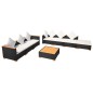 vidaXL Set muebles de jardín 8 piezas y cojines ratán sintético negro vidaXL Set muebles de jardín 8 piezas y cojines ratán sintético negro