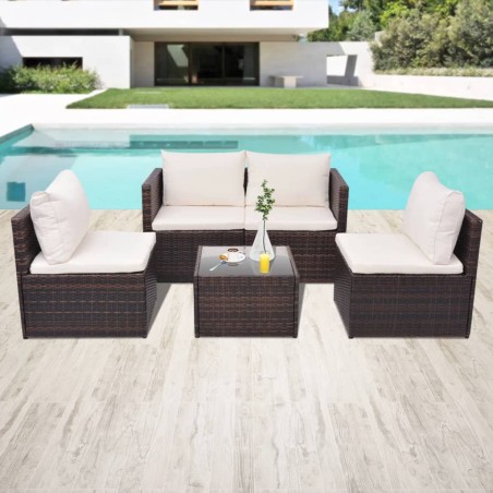 vidaXL Set muebles de jardín 5 piezas y cojines ratán sintético marrón