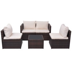 vidaXL Set muebles de jardín 5 piezas y cojines ratán sintético marrón