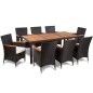 vidaXL Set de comedor de jardín 9 piezas y cojines ratán sintético