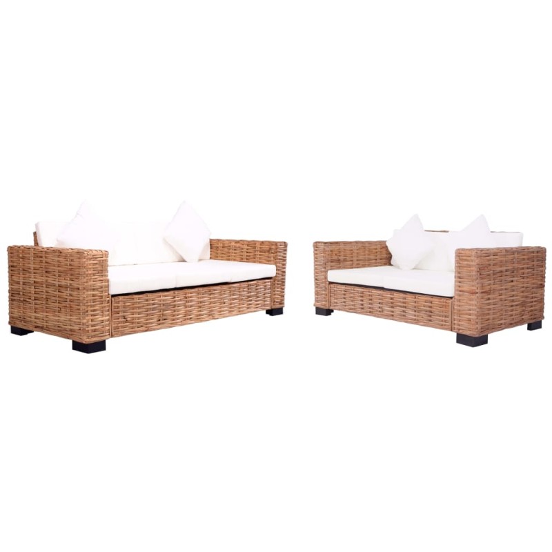 vidaXL Juego de sofás para jardín con cojines 2 piezas ratán natural vidaXL Juego de sofás para jardín con cojines 2 piezas ratán natural