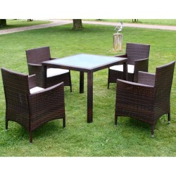 vidaXL Set comedor de jardín 5 piezas y cojines ratán sintético marrón
