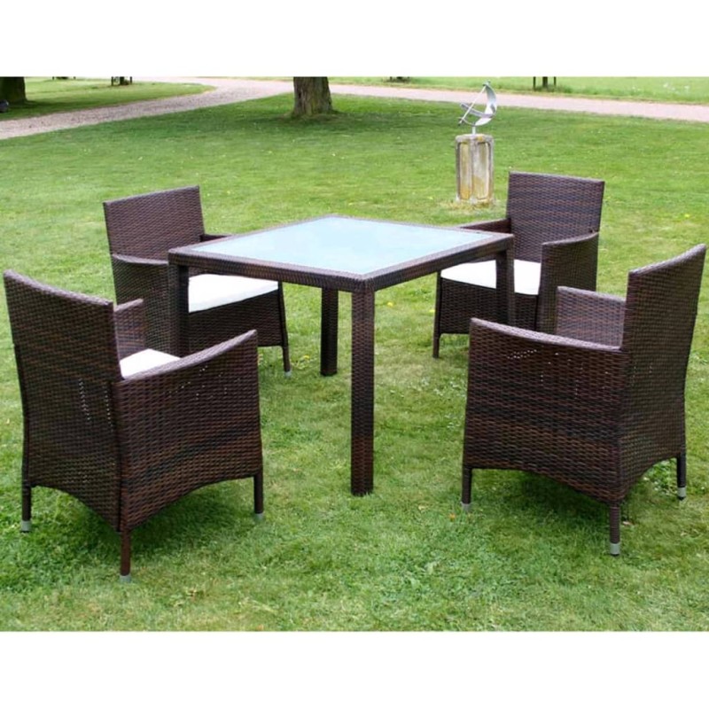 vidaXL Set comedor de jardín 5 piezas y cojines ratán sintético marrón vidaXL Set comedor de jardín 5 piezas y cojines ratán sintético marrón