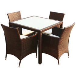 vidaXL Set comedor de jardín 5 piezas y cojines ratán sintético marrón