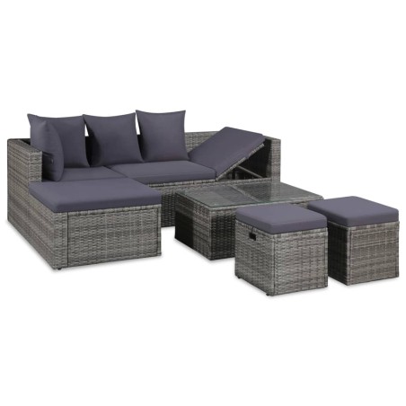 vidaXL Set de muebles de jardín 4 piezas y cojines ratán PE gris