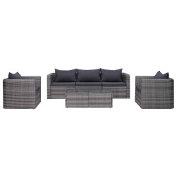 vidaXL Set de muebles de jardín y cojines 6 pzas ratán sintético gris