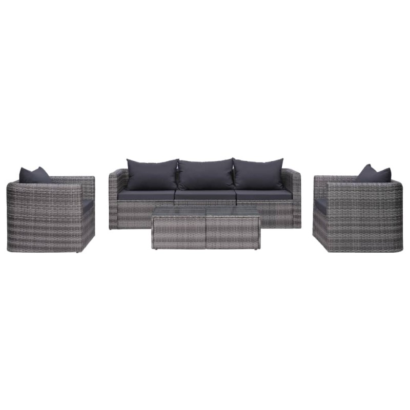 vidaXL Set de muebles de jardín y cojines 6 pzas ratán sintético gris vidaXL Set de muebles de jardín y cojines 6 pzas ratán sintético gris
