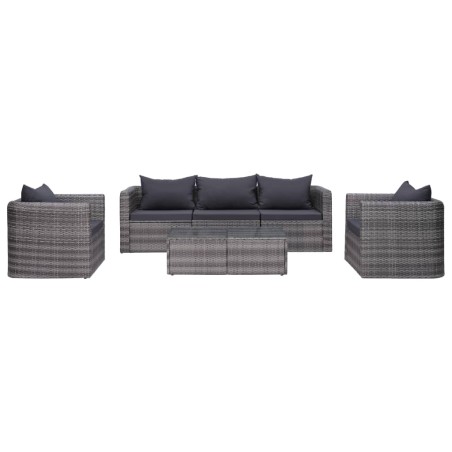 vidaXL Set de muebles de jardín y cojines 6 pzas ratán sintético gris