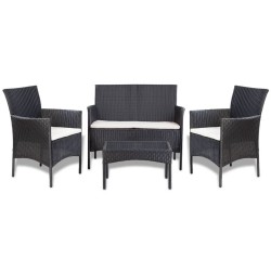 vidaXL Set de muebles de jardín 4 pzas y cojines ratán sintético negro
