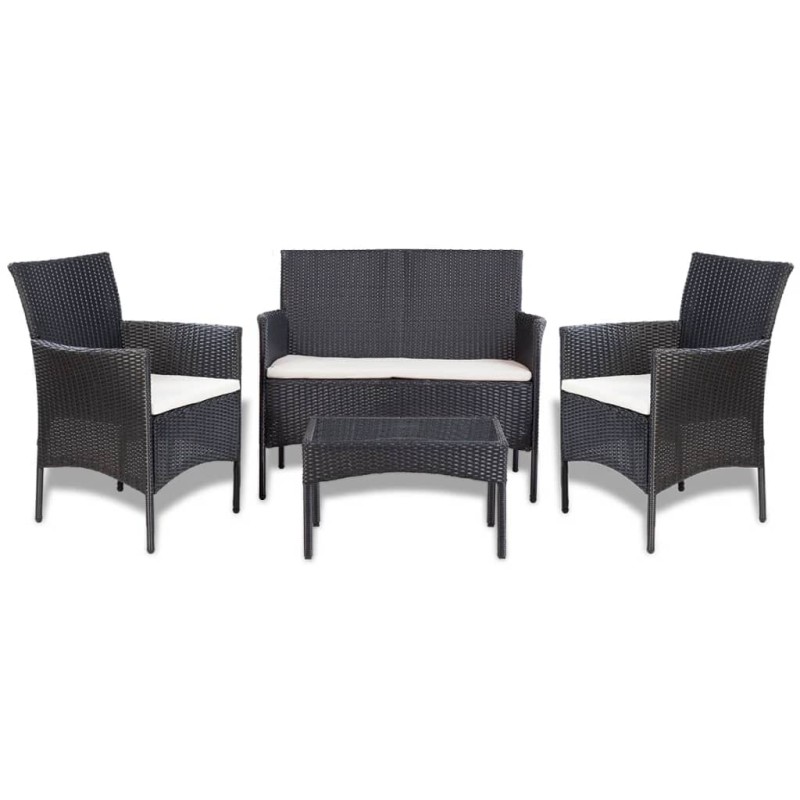 vidaXL Set de muebles de jardín 4 pzas y cojines ratán sintético negro