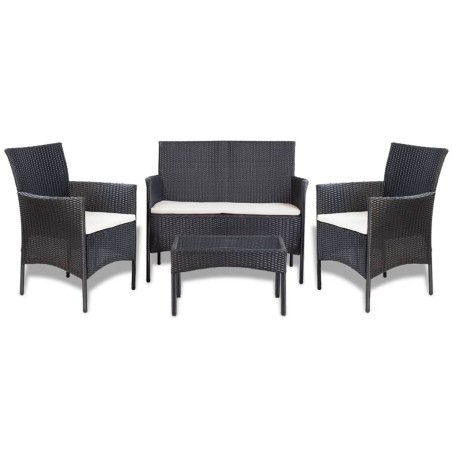 vidaXL Set de muebles de jardín 4 pzas y cojines ratán sintético negro