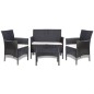 vidaXL Set de muebles de jardín 4 pzas y cojines ratán sintético negro