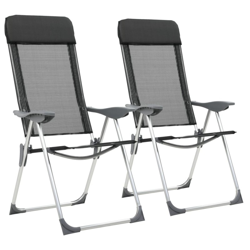 vidaXL Sillas de camping plegables de aluminio 2 unidades negro vidaXL Sillas de camping plegables de aluminio 2 unidades negro
