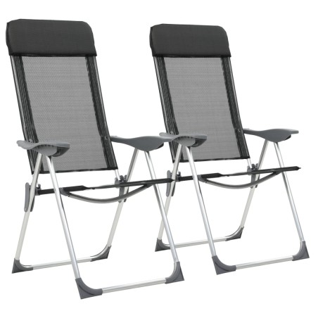 vidaXL Sillas de camping plegables de aluminio 2 unidades negro