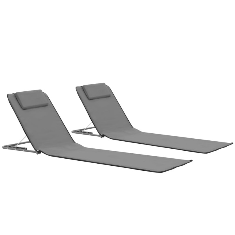 vidaXL Estera de playa plegable 2 unidades acero y tela gris vidaXL Estera de playa plegable 2 unidades acero y tela gris